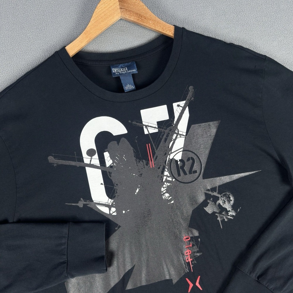 Polo Ralph Lauren Shirt Mens Large Black Faded Long Sleeve 67 G7 R2 Vintage